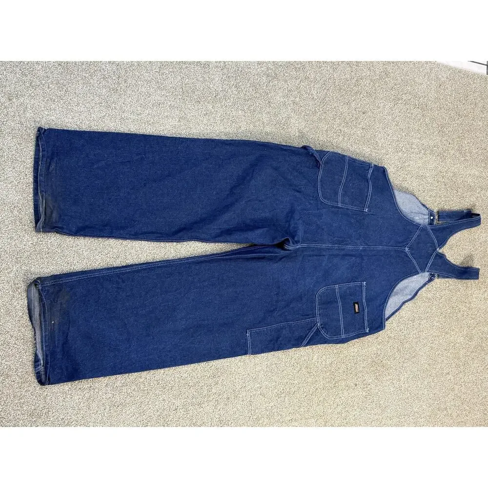 Dickies Bib Overalls Mens 2XL Blue Denim Jean Carpenter Utility Workwear - Picture 10 of 12